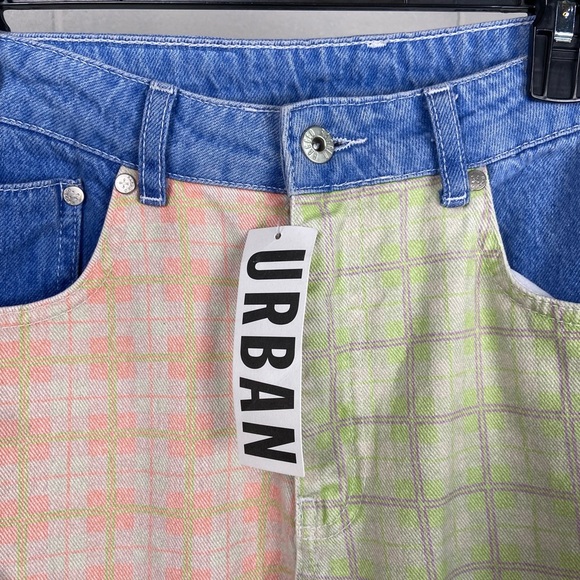 NEW Ragged Priest Multicolor Patchwork‎ Check Wide Leg Jeans Size 28 Fringe Boho - Picture 12 of 12